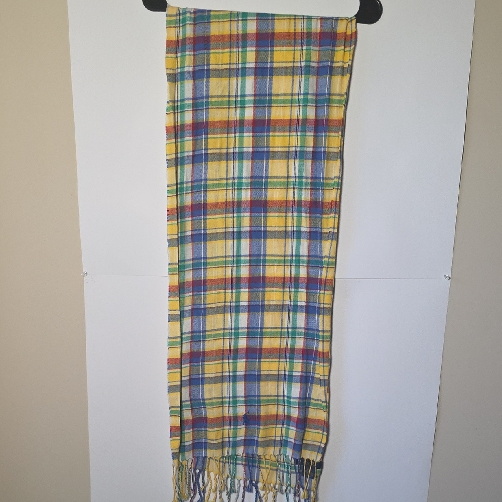 Polo by Ralph Lauren Vibrant Plaid Tartan Woven 100% Cotton Scarf Shawl - Picture 1 of 4